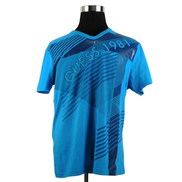 Guess Blue Logo 1981 Cotton Short Sleeve Tee Mens Large Shirt - Picture 1 of 6